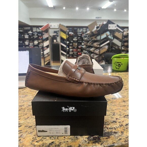 Coach C Coin Signature Drivers Men's 12D Saddle Tan Brown Leather Loafers C8897 - Picture 1 of 7